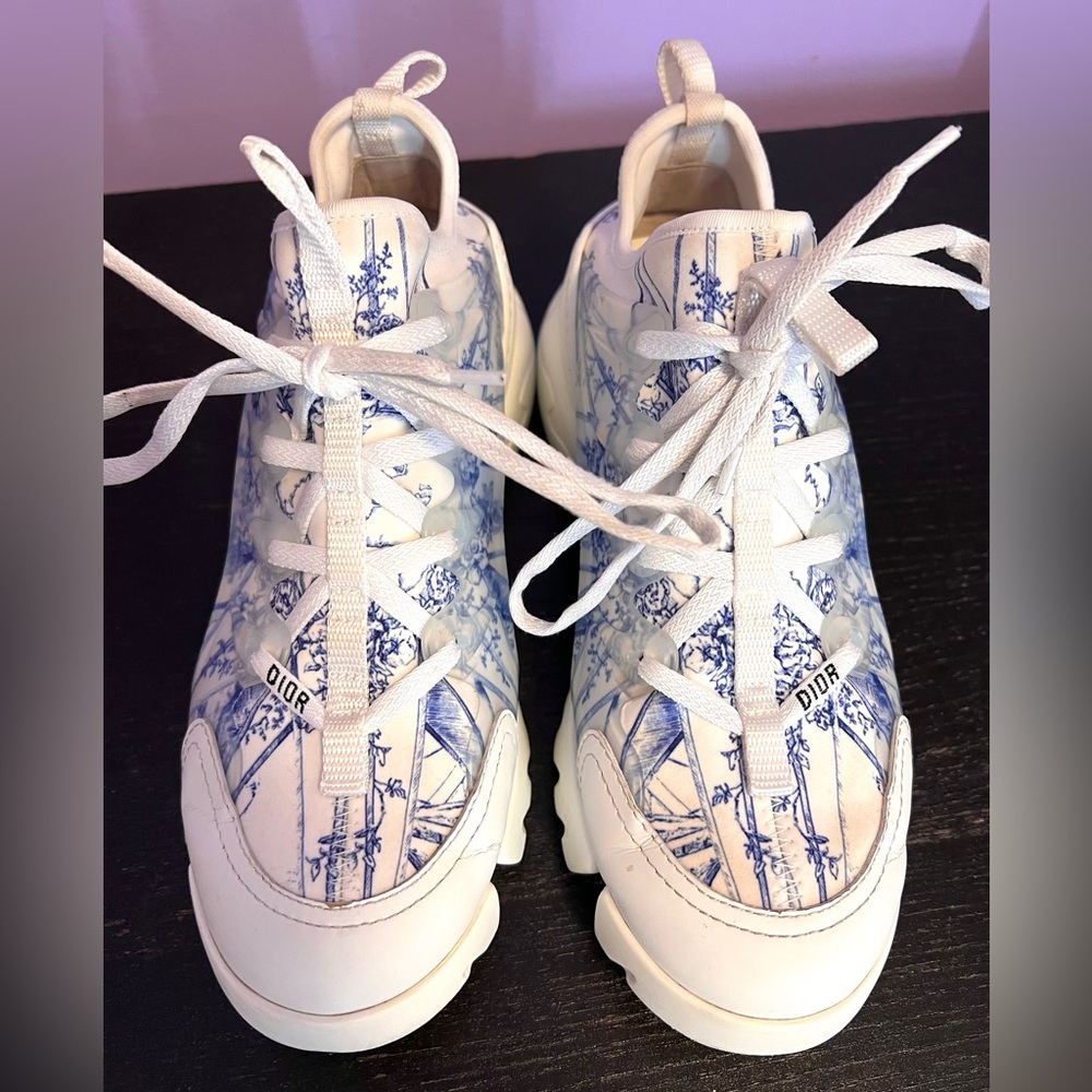 Dior White and Blue Toile Runners Sneakers